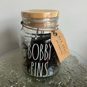 Rae Dunn Glass Jar with Wooden Lid and Bobby Pins